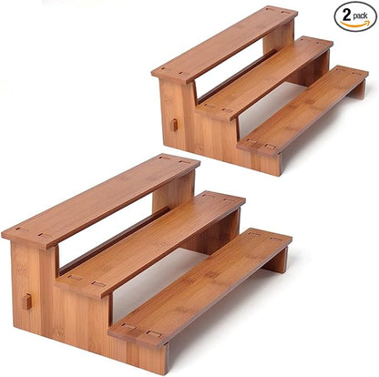 JinDoWin Cabinet Spice Organizer, Spice Organization for Cabinet, 3 Tier Spice Rack Organizer for Cabinet, Seasoning Organizer & Seasoning Rack, Kitchen Cabinet Organizer (2, Dark Bamboo)