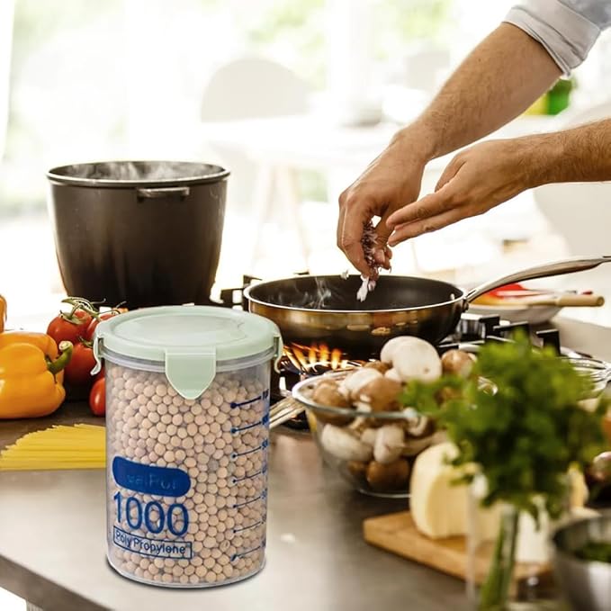Joyzan Airtight Food Storage Container, Plastic Leak proof Canisters with Lids Kitchen Pantry Organization Cereal Dispenser Flour Sugar Dry Food Spaghetti Pasta Beans Nut Baking Supplies Marker 1000ml