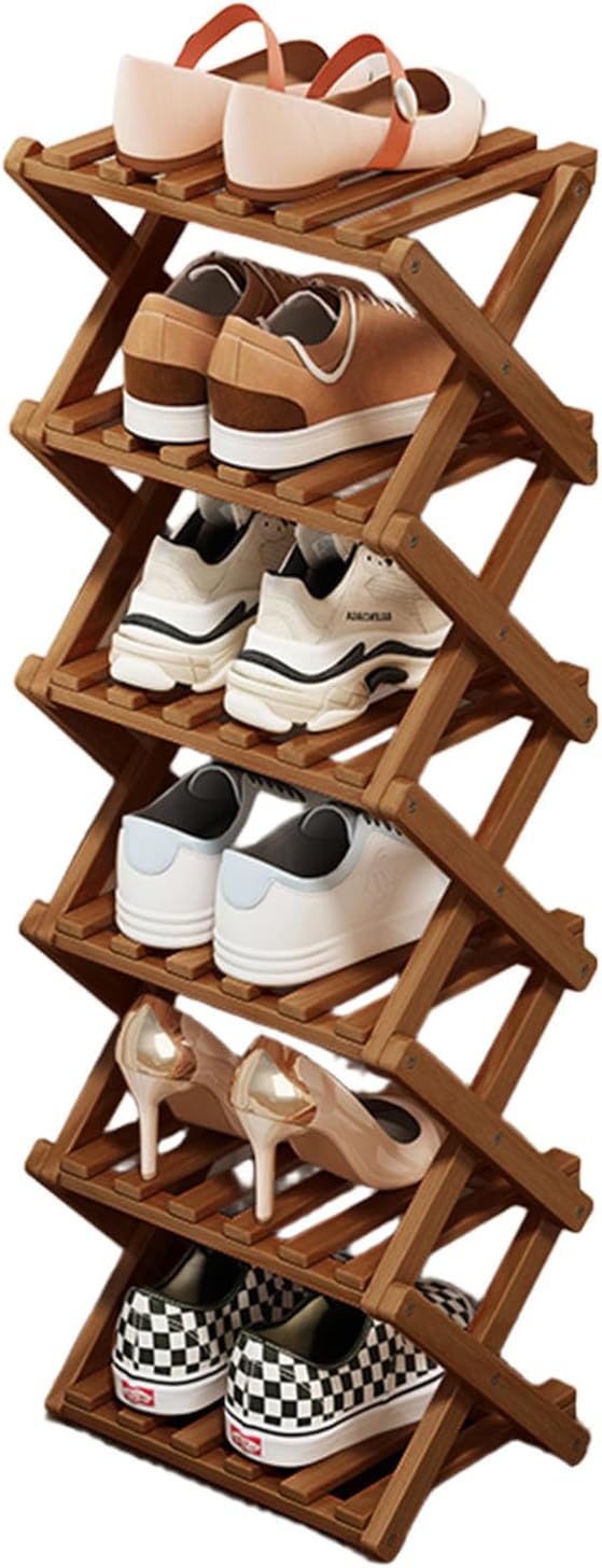 YYW Bamboo Shoe Rack for Entryway, Free Standing Shoe Racks Shelf Closet, Widen Foldable Vertical Shoe Storage Organizer for Living Room