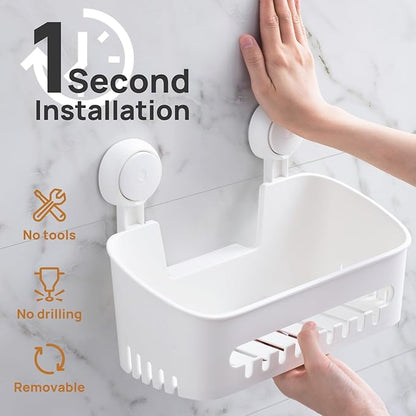 LEVERLOC Shower Caddy Suction Cup Shower Shelves Basket Pack of 2 One Second Installation Removable Powerful Suction Cup Bathroom Organizer Max Hold 22lbs Shower Storage Plastic