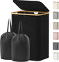 Lifewit 150L Laundry Basket with Lid, Clothes Hampers with Bamboo Handles and 2 Removable Bags, Large Foldable Laundry Hamper for Bedroom, Bathroom, Dorm, Black