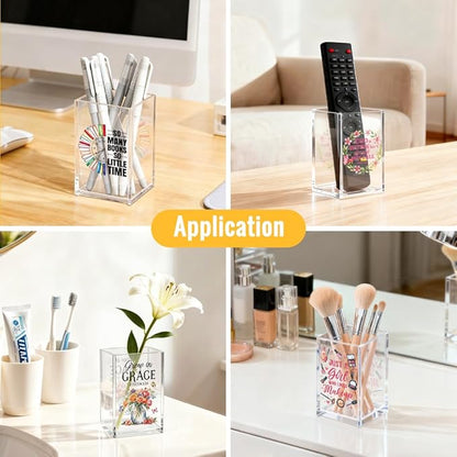 Just A Girl Who Loves Makeup Acrylic Cosmetic Pencil Pen Holder Cup, Inspirational Quote Gifts for Mom Grandma Aunt Daughter Niece Women, Birthday Christmas Gifts for Makeup Artist Enthusiast