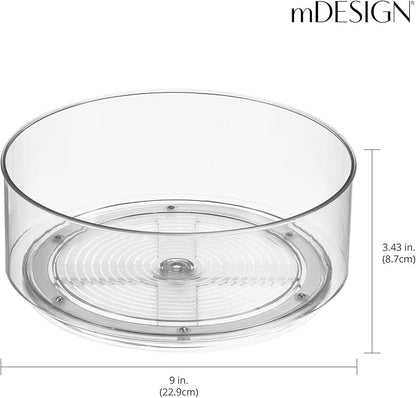 mDesign Lazy Susan Turntable Plastic Spinner for Kitchen/Bathroom, Pantry, Fridge, Cupboards, or Counter Organizing, Fully Rotating Organizer for Food, 9" Round - Lumiere Collection - 2 Pack, Clear