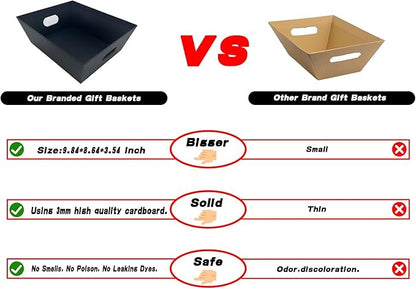 funsky Baskets For Gifts Empty, 5 Pk Black Empty Gift Baskets To Fill, Sturdy Cardboard Tray With Handles, Large Gift Baskets Empty Bulk For Beautiful Gifts, Christmas, Easter, Halloween