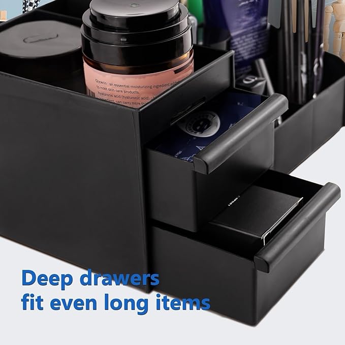 Black Cologne Organizer for Men - Large Countertop Organizer with Drawers for Cologne, Perfume, Shaving & Skincare - Bathroom & Vanity Storage, Ideal Gift for Boyfriend, Husband, Dad & Friends
