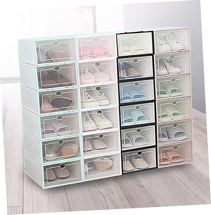6pcs Stackable Shoes Storage Box Thickened Transparent Plastic Shoe Organizer for Men Space-saving Design for Closets and Dorm Rooms White