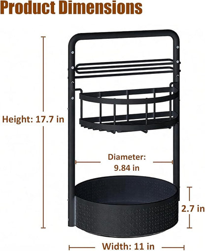 JEESA Rotating Spice Rack with Paper Towel Holder, 2 Tier Lazy Susan for Spices, Sturdy Iron Seasoning Organizer for Kitchen Countertop, Black