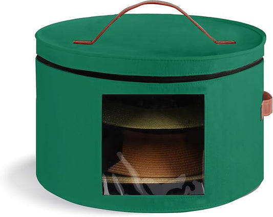 Samplife Hat Box,Hat Storage Box,Stackable Round Brim Hats Organizer Bag Container for Closet,Travel Hat Boxes for Women, Cowboy Hat Organizer, FoldableTravel Cap Boxes (08-Green, 16.5" D x 10.5" H)