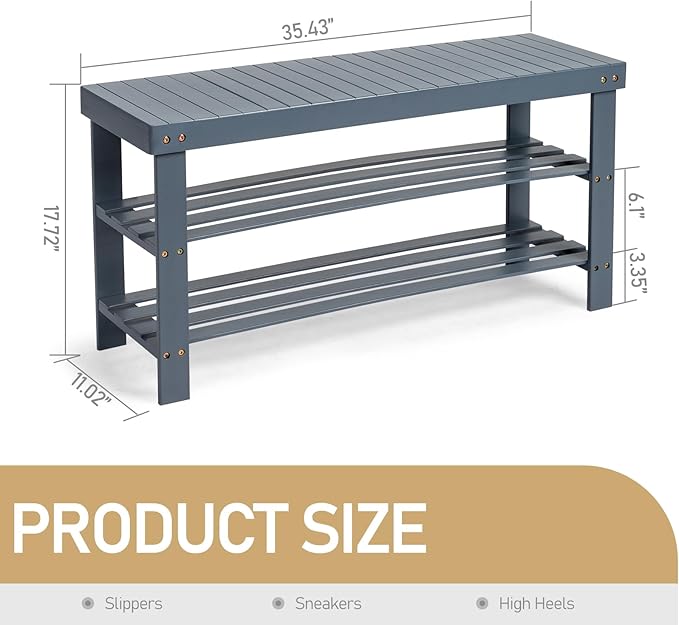 3 Tier Bamboo Shoes Rack,Narrow Vertical Shoes Rack,Freestanding Shoe Organizer Shelf,Shoe Rack Storage Organizer,with Shelves,for Closet, Entryway, Front Door Entrance, Bedroom, Hallway (Gray)