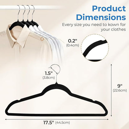 Smartor Black Velvet Hangers 50 Pack, Non Slip Clothes Hangers with Shoulder Notches, Premium Slim Space Saving Felt Hanger for Closet Organizers and Storage, Heavy Duty Hanger for Coat
