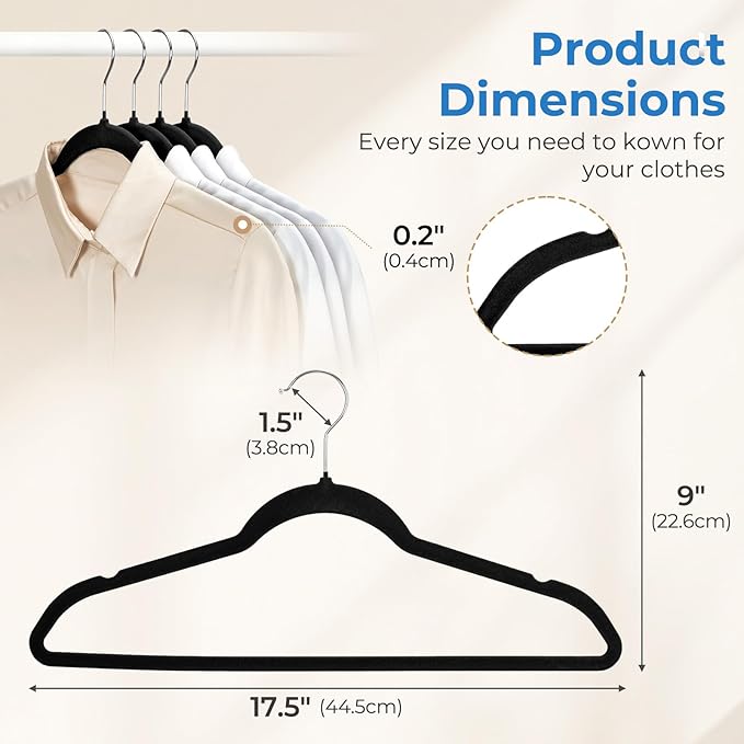 Smartor Black Velvet Hangers 120 Pack, Non Slip Clothes Hangers with Shoulder Notches, Premium Slim Space Saving Felt Hanger for Closet Organizers and Storage, Heavy Duty Hanger for Coat