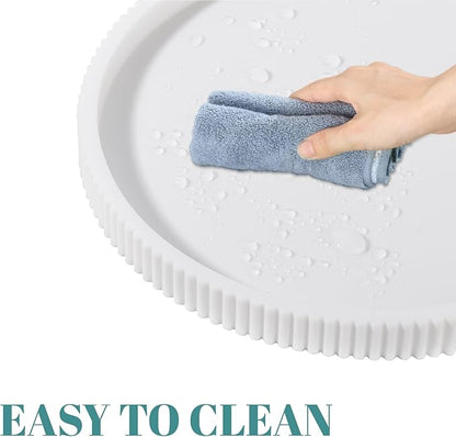 Silicone Bathroom Tray Round Kitchen Counter Organizer Decorative Vanity Accessories Coffee Table Decor for Perfume, Candle, Soap Dish, 9 Inch, White