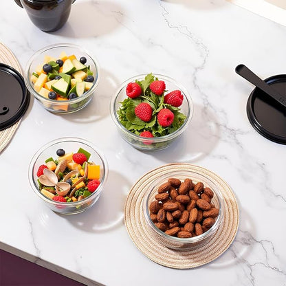 12OZ Round Glass Food Storage Containers With Lids, 1.5 Cup Round Meal Prep Containers with Lid BPA-Free, Small Glass Food Bowl for Soup Leftover, Microwave, Dishwasher, Freezer Safe-4 Pack