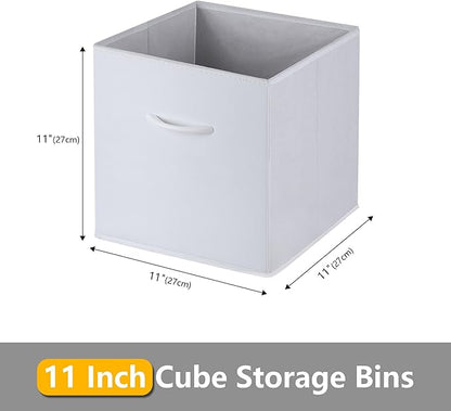 WUIKE 11-Inch White Storage Cube Bins, Leather Front Cubby Organizer Baskets with Handles, Collapsible Storage Bins for Shelves and Closet, 4-Pack