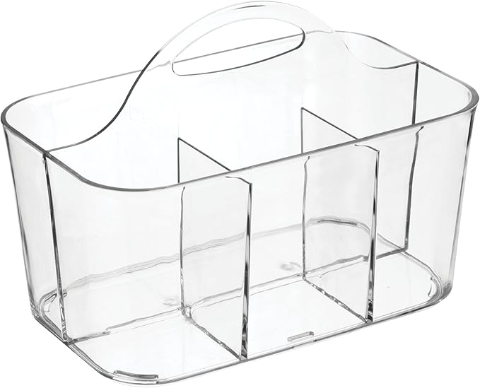 mDesign Plastic Cutlery Storage Organizer Caddy Bin Tote with Handle - Kitchen Cabinet Divided Pantry Basket for Forks, Knives, Spoons, Napkins, Indoor/Outdoor Use, Lumiere Collection, 2 Pack - Clear