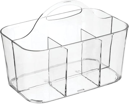 mDesign Plastic Cutlery Storage Organizer Caddy Bin Tote with Handle - Kitchen Cabinet Divided Pantry Basket for Forks, Knives, Spoons, Napkins, Indoor/Outdoor Use, Lumiere Collection, 2 Pack - Clear