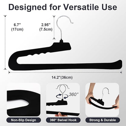 Velvet Pants Hangers - 8 Pack Black Non Slip Open Ended Hanger with 360 Swivel Hook - Closet Space Saving Hanger for Heavy Pants, Jeans, Trousers, Scarf