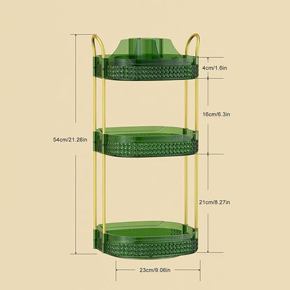 Rotating Makeup Organizer for Vanity 3 Tier, Perfume Organizer with Makeup Brush Holder, Large Capacity Cosmetics Clear Skincare Organizer for Countertop (Green)