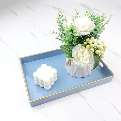 Spsyrine Blue Bathroom Vanity Tray with Handles for Dresser Tops, Countertop, Perfume Decorative Tray, 11.8” * 7.87” *1.37”