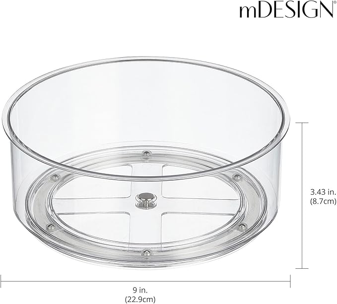 mDesign Lazy Susan Turntable Plastic Spinner for Kitchen/Bathroom, Pantry, Fridge, Cupboards, or Counter Organizing, Fully Rotating Organizer for Food, 9" Round - Lumiere Collection - Clear