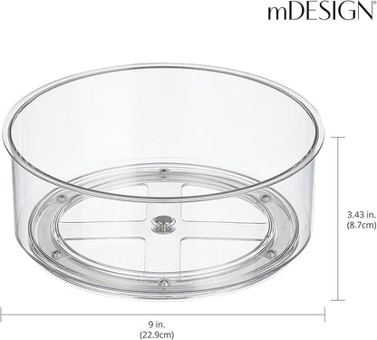 mDesign Lazy Susan Turntable Plastic Spinner for Kitchen/Bathroom, Pantry, Fridge, Cupboards, or Counter Organizing, Fully Rotating Organizer for Food, 9" Round - Lumiere Collection - Clear