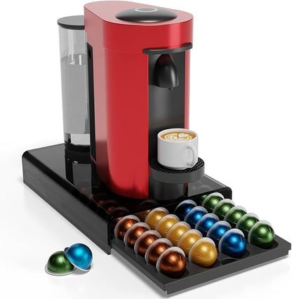 Coffee Pods Storage for Nespresso Vertuo Capsules Organizer, with Arcylic Top & Plastic Drawer, Holds 40 Pods
