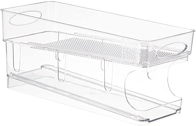 Refrigerator Organizer Bins, Automatic Rolling Transparent Beverage Can Storage, Refrigerator Storage Box, Double Layer Clear Plastic Container, Refrigerator Beverage Can Storage Organizer