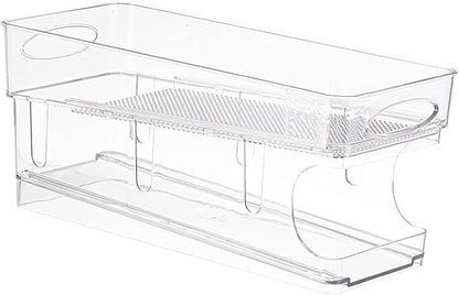 Refrigerator Organizer Bins, Automatic Rolling Transparent Beverage Can Storage, Refrigerator Storage Box, Double Layer Clear Plastic Container, Refrigerator Beverage Can Storage Organizer