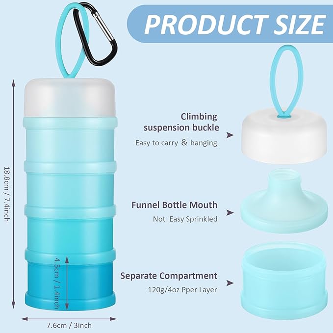 Baderke 2 Pcs Protein Powder Container with Funnels Stand, 4 Stackable Leakproof Protein Powder Dispenser, Portable Keychain Powder Container for Workout, Fitness, Travel(Blue)