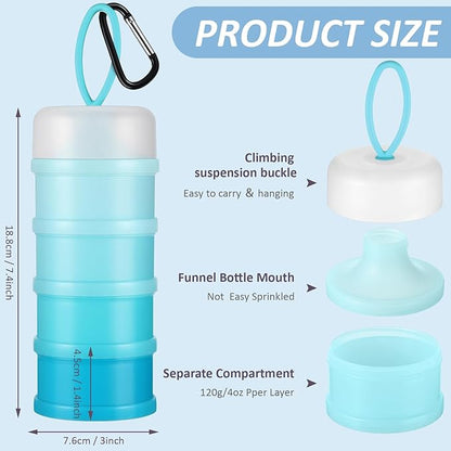 Baderke 2 Pcs Protein Powder Container with Funnels Stand, 4 Stackable Leakproof Protein Powder Dispenser, Portable Keychain Powder Container for Workout, Fitness, Travel(Blue)