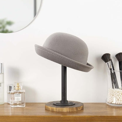 MyGift 4 Pcs Hat Rack Stand, Cowboy Hat Holder, Baseball Cap Organizer Storage, Tabletop Wig Display Stand, Jewelry Pedestal, Rustic Burnt Wood and Black Metal Pipe