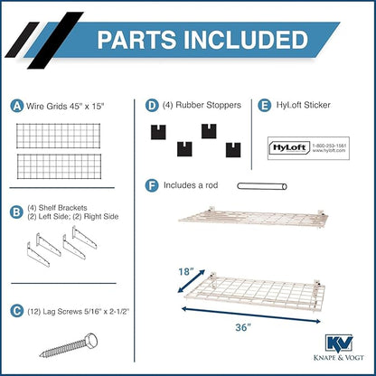HyLoft 2-Pack Heavy Duty Steel Wall Garage Shelving, 36 in. x 18 in. Adjustable, Includes Hanging Rod, Max Shelf Load 200 Pounds, Item 777, White Powder Coated Finish