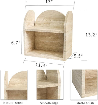 DUANYAN Travertine Bathroom Counter Organizers and Storage, 2-Tier Luxurious Makeup Organizer for Perfume Cosmetic Skincare Jewelry, Natural Stone Counter Shelf, No Assembly Required