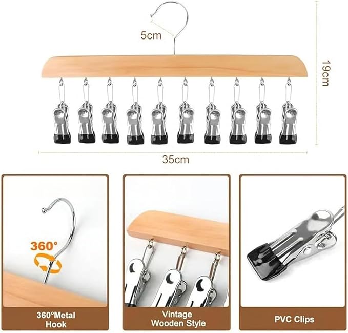 10-Clip Hanging Closet Organizer, Space Saving Pants Hanger with Adjustable Clips, Multi-Layer Garment Rack for Ties, Scarves, Belts, Clothes Storage(2*Vintage)