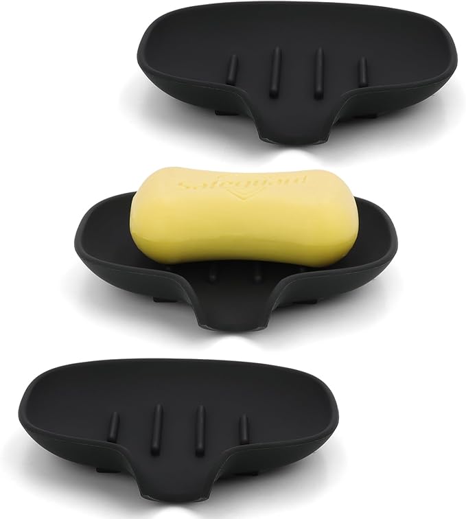 AIMAIAIMAI 3 Pack Soap Dish, Soap Dishes for Bathroom, Shower, Silicone Soap Bar Holder, Soap Tray for Kitchen, BPA-Free, Dishwasher Safe (Black)