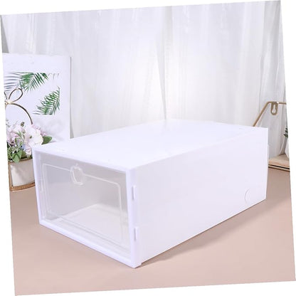 6pcs Thickened Transparent Shoe Organizer Boxes Stackable Drawer Type Shoe Holder for Sneakers and Boots PP Material Protective Storage for Closet White Frame Color