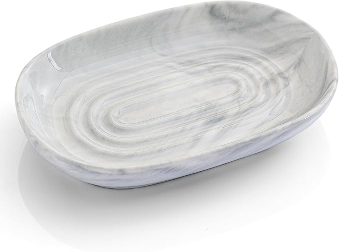 AIMAIAIMAI Ceramic Soap Dish, Marble Pattern Bar Soap Holder - Elegant Hostess Gift, Housewarming Gift for New Home, Decorative Soap Tray for Bathroom, Kitchen (Gray Texture)