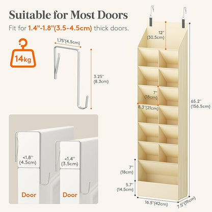 Lifewit 8 Tier Over the Door Shoe Organizer with 15 Large Deep Pockets, Fabric Hanging Shoes Shelf for Closet, Dorm Storage, Fit Up to 16 Pair Shoe Rack Holder for Sneakers, Boots, Beige