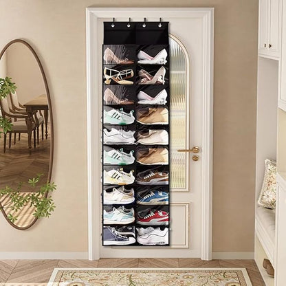 1 Pack Clear Dustproof Door Shoe Storage Organizer,Double Row 10 Tier PVC Hanging Shoe Holder,Space Saver - Holds 20 Pairs