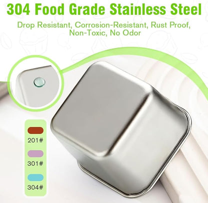 Showvigor 6-Pack Stainless Steel Snack Containers with Lids, 2-Compartment Snackle Box for Adults, 6oz Leakproof Metal Food Storage for Office & Gym, Reusable Portion Control Prep Set
