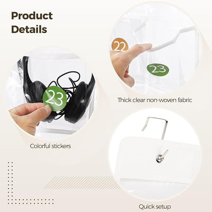 2 Pcs Over The Door Hanging Headphone Organizer, 30 Clear Pockets, 52 x 18.1 in PVC Pocket Chart with Stickers & Hooks, for Headphone Cell Phone Storage