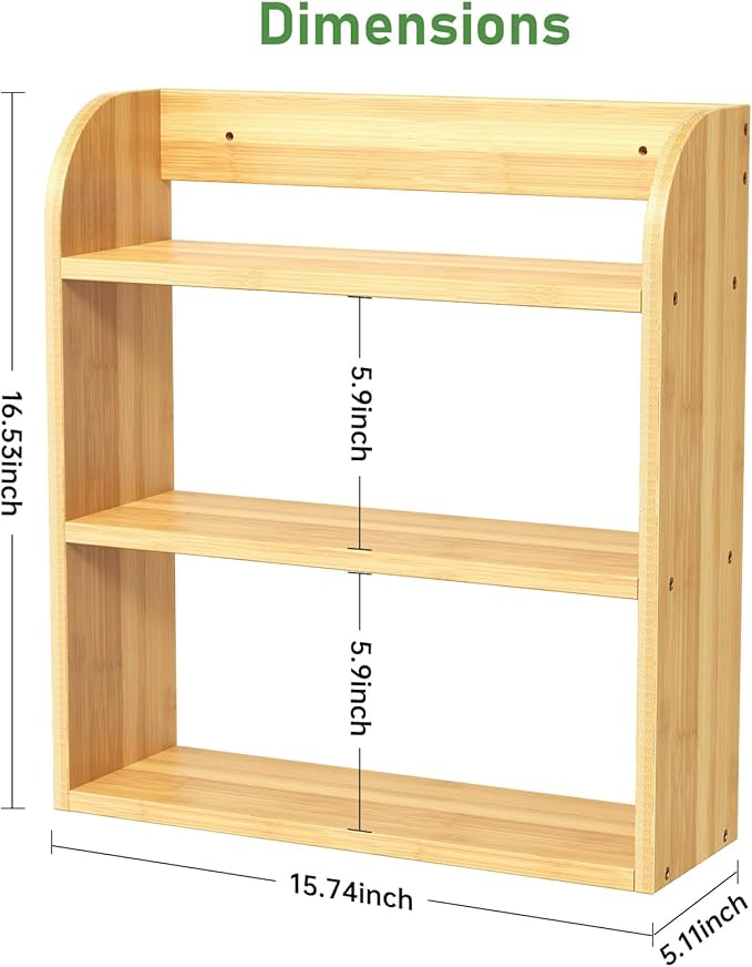 ROMGUAR CRAFT 3 Tier Bamboo Spice Rack, Countertop or Wall Mounting Wood Spice Jars Organizer Shelf for Kitche, Pantry (Natural)