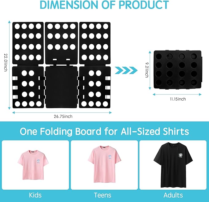 T Shirt Folding Board Laundry Organizer Durable Tool T Shirt Clothes Folder Plastic Easy and Fast Folding Board for Kid Children and Adult to Fold Clothes Black