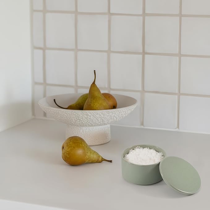 KIBAGA Beautiful Ceramic Salt Cellar with Lid - Spacious Container for Your Kitchen Countertop Keeps Salt Flakes Dry & Fresh - A Decorative Box/Holder For Any Kitchen