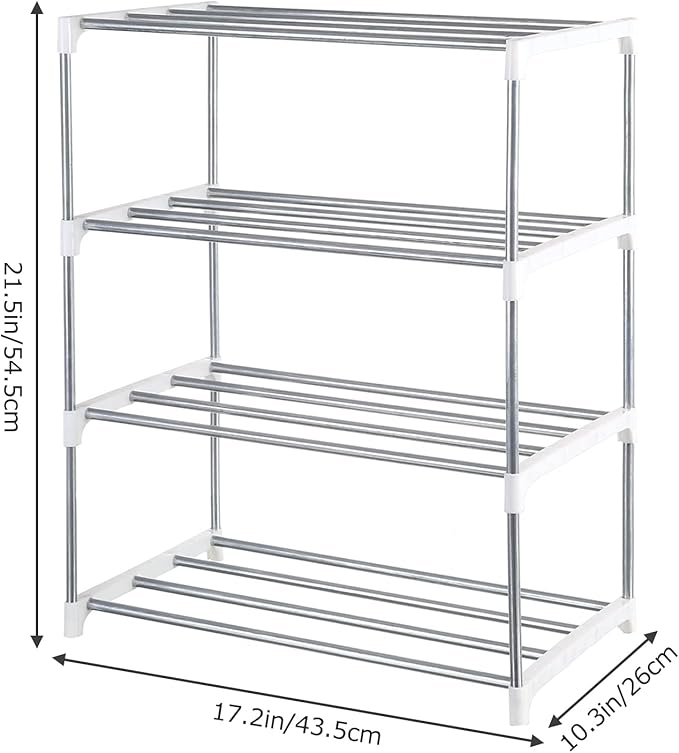 Small Shoe Rack, Narrow Stackable Shoe Shelf Organizer for Entryway, Doorway and Bedroom Closet (4-Tier, White)