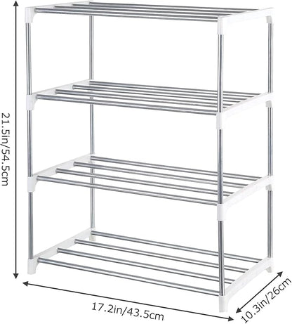 Small Shoe Rack, Narrow Stackable Shoe Shelf Organizer for Entryway, Doorway and Bedroom Closet (4-Tier, White)