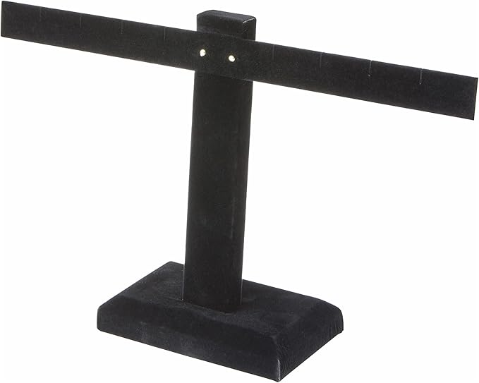 Plymor Black Velvet T-Bar Earring Display Stand Four Pair Earring Display Stand, 10.25" W x 6" H