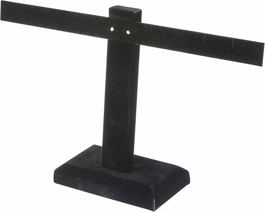 Plymor Black Velvet T-Bar Earring Display Stand Four Pair Earring Display Stand, 10.25" W x 6" H