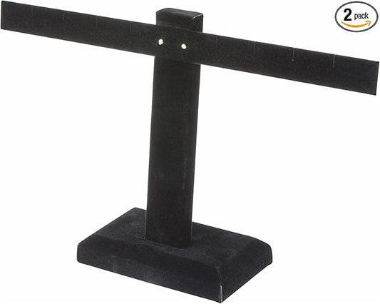 Plymor Black Velvet T-Bar Earring Display Stand Four Pair Earring Display Stand, 10.25" W x 6" H (Pack of 2)