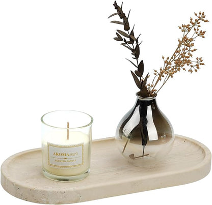 Koville Italian Travertine Tray, 12"x6" Vanity Decorative Marble Tray for Countertop, Catchall Tray for Perfume, Candles, Jewelry Dish Tray
